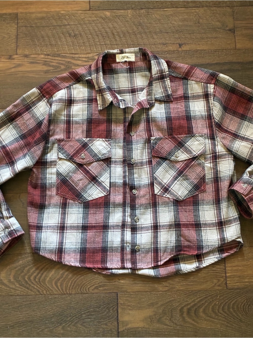 Love Notes crop boxy Plaid flannel Shirt